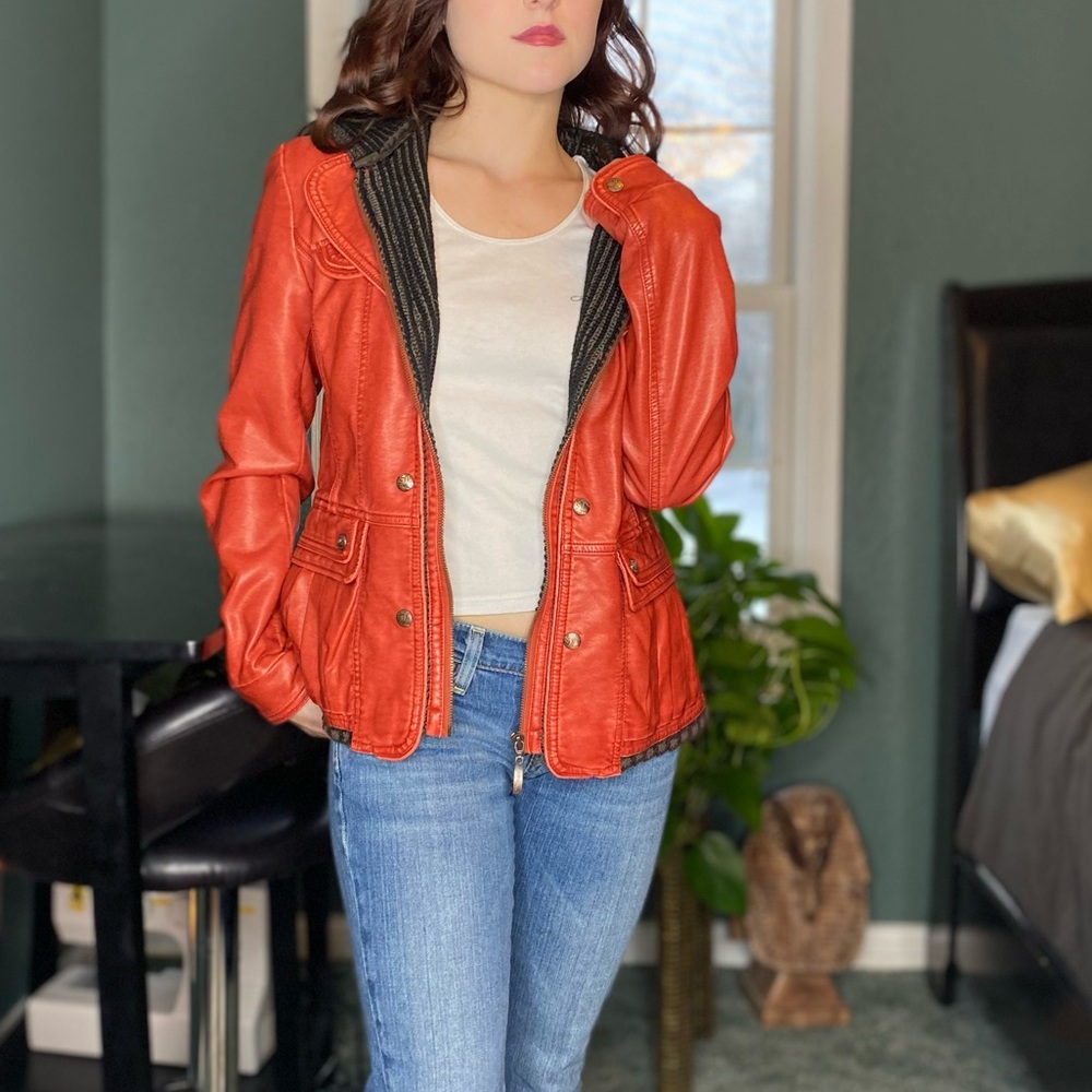 Montanaco red leather hooded jacket